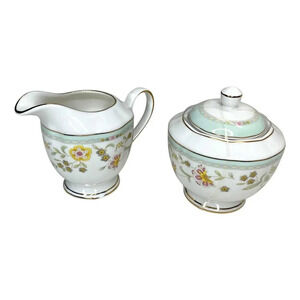 Grace Teaware Floral Sugar Bowl & Creamer Set Fine Porcelain Gold Trim Tea Party